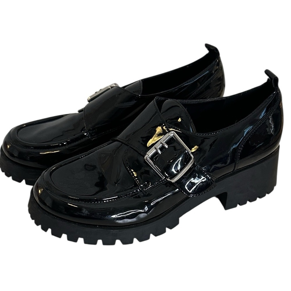 Marc Fisher Women's Y2K Gothic Emo Black Chunky Patent Leather Loafers Size 10M